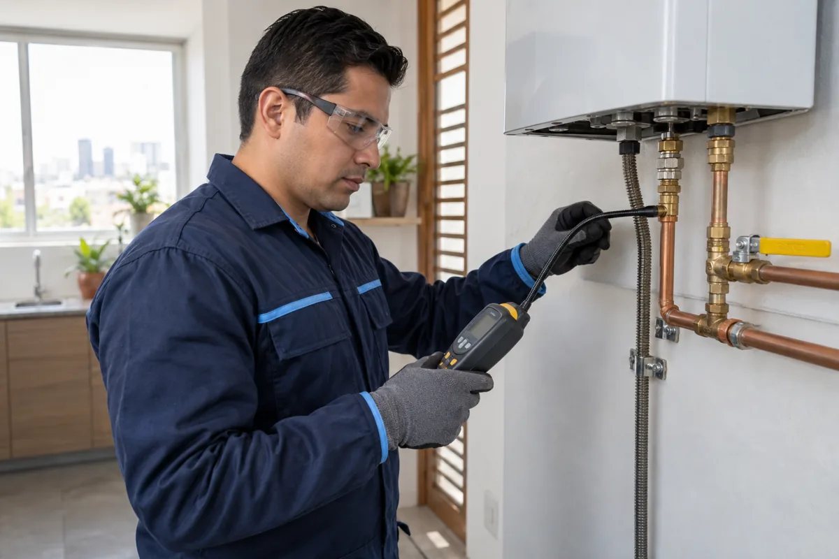 Técnico comprobando una instalación de gas